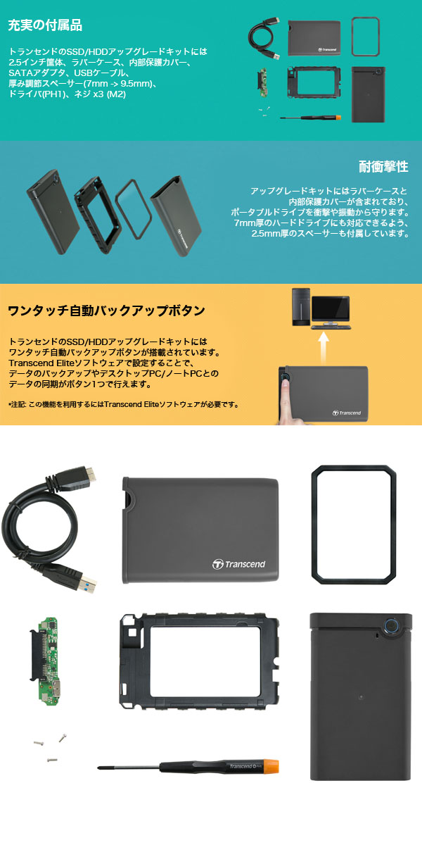 トランセンド Transcend StoreJet USB3.0 SSD/HDD ケース 耐衝撃アップグレードキット TS0GSJ25CK3 |  あきばお～ネット本店