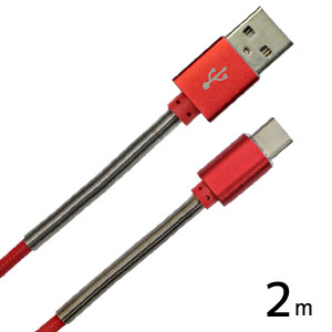 輸入特価アウトレット USB3.1 typeC - USB2.0オス 2m メッシュレッド