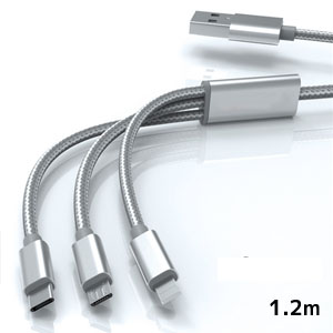 輸入特価アウトレット iPhone USB3.1Type-C microUSB 3種につながる マルチUSB充電ケーブル シルバー