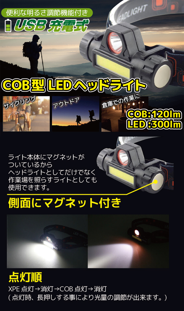 日本未入荷 充電式 ledヘッドライト アウトドア用ヘッドライト超軽量角度調整可 2個セット