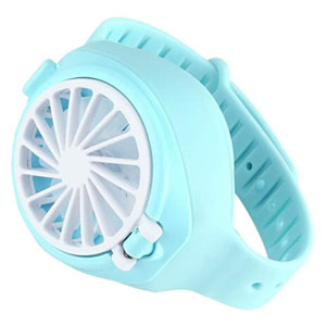 輸入特価アウトレット USB充電式 腕時計型ファン ブルー 扇風機