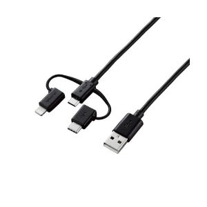 エレコム ELECOM エレコム MPA-AMBLCAD03BK スマートフォン用USBケーブル/3in1/microUSB+Type-C+Lightning/0.3m/ブラック