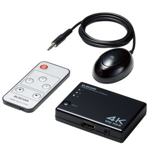エレコム ELECOM エレコム DH-SW4KA31BK HDMI切替器 4K60Hz対応 3ポート 3入力 HDMI 1出力 HDMI 分離型リモコン受光部タイプ 専用リモコン付 ブラック