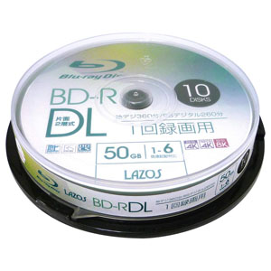lazos ラソス ラソス L-BDL10P BD-R DL 50GB 10枚 6倍速 ブルーレイディスク lazos