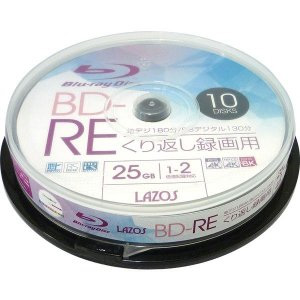 ラソス lazos ラソス L-BRE10P BD-RE 25GB 10枚 2倍速 ブルーレイディスク lazos