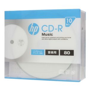 hp 音楽用CD-R スリムケース インクジェットプリンター対応ホワイトワイドレーベル 1-32倍速 CDRA80CHPW10A