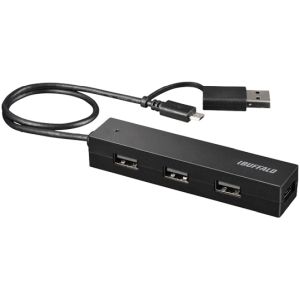 バッファロー BUFFALO タブレット・スマホ用 USB2.0 4ポートハブ 変換アダプター付 ブラック BSH4UMB04BK