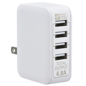 オーム電機 OHM オーム電機 ACアダプター USB電源タップ 4ポート ホワイト 01-3745 MAV-AU48-W