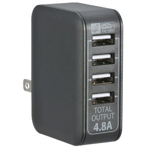 オーム電機 OHM オーム電機 MAV-AU48-K ACアダプター USB電源タップ 4ポート ブラック 01-3746
