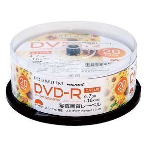 ハイディスク PREMIUM HI DISC ハイディスク HDVDR47JNP20SN データ用DVD-R 4.7GB 20枚 16倍速 磁気研究所
