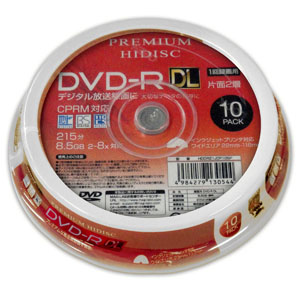 ハイディスク HI DISC ハイディスク HDDR21JCP10SP 録画用DVD-R DL 約215分 10枚 8倍速 CPRM 磁気研究所