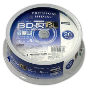 ハイディスク PREMIUM HIDISC ハイディスク HDVBR50RP20SP BD-R DL 50GB 20枚 6倍速 ブルーレイディスク 磁気研究所